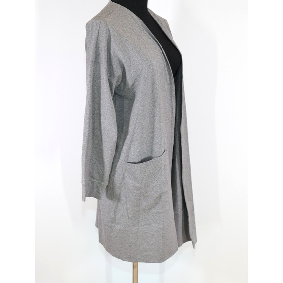 A6 NWoT Auth EILEEN FISHER Gray Cotton Open Front Pockets Sweater Cardigan Sz L - Picture 3 of 6